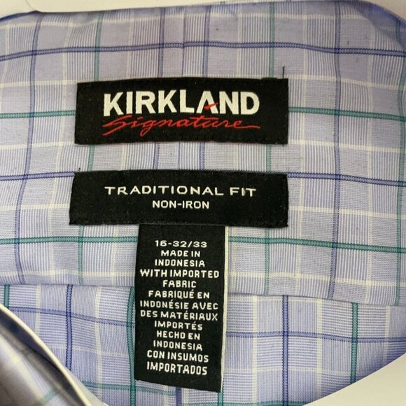 NEW Kirkland Signature Mens 16x32/33 Traditional Fit Non-Iron Dress Shirt Blue - Picture 3 of 5